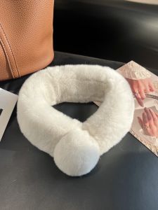 ผ้าพันคอขนสัตว์สองด้านหนากับขนกระต่าย อุ่น ตุ๊กตา สไตล์เกาหลี ฤดูหนาว อุปกรณ์เสริมสําหรับผู้หญิงแฟชั่นเยาวชนพร้อมลูกบอลขนยาว