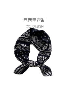 Silk Scarf Small Square Towel Women Closed Toe Retro High Sense Black Paisley Neckerchief Match Suit Ins Headscarf Hair Band