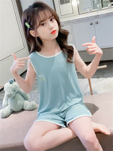 Ice Silk Modal Childrens Sleepwear Set for Girls Boys Summer Home Clothes Vest Shorts Pyjamas Casual Comfortable Kids Home Suit