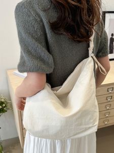 Canvas Bag Female Spring and Summer College Student Literary Crossbody Bag Large Capacity South Korea Niche Style Class Easiest for Match Dumpling Bag Big Bag