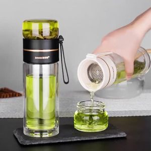 Locaupin 400ml double wall glass bottle separation water tea maker infuser filter Cup tumbler mug