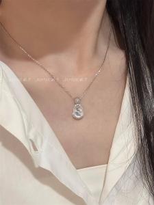Pure Silver 925 High Ice Natural Foam Jade Gourd Lucky Pendant Necklace Womens New Chinese Style Clavicle Chain Jewelry