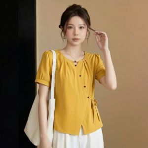 AIYITI | Áo Blouse Mới Hè Cổ Tròn Tay Ngắn Dây Kéo Dành Cho Người Béo