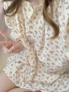 ลายดอก ชุดนอน ชุด ผู้หญิง ฤดูร้อน 2024 หวาน แขนสั้น กางเกงขาสั้น เสื้อผ้าประจําบ้าน โพลีเอสเตอร์ ผ้าฝ้าย คอกลมสองชิ้น ชุดสูท