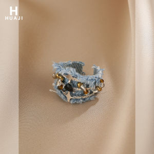 American Style Star Ray Denim Fabric Ring Unique Design Couple Finger Ring Y2K Subculture Index Ring Fashion Jewelry