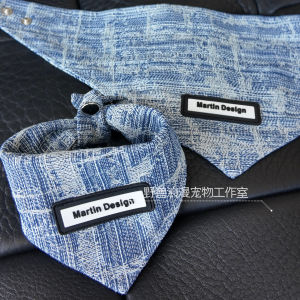 Soft Retro Denim Triangle Scarf for Cats And Dogs Bamboo Embroidery Cross And Vertical Pet Bandanas Large And Small Dogs Saliva Towel