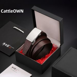 NIUDANGJIA | Mens Automatic Buckle Leather Belt Genuine Full Grain