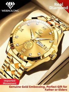 Gold Engraved Diamond Waterproof Mens Watch