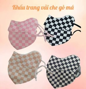 Khẩu Trang Vải Caro Che Gò Má 3D 3 Lớp Mềm Thoáng – Dây Điều Chỉnh Phụ Kiện Thời Trang
