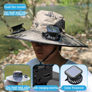Wide Brim Solar Dual Fan Hat Outdoor Camping Fishing Hat Anti-UV Fan Hat for Men Mountain Climbing Sun Protection Fisherman Hat