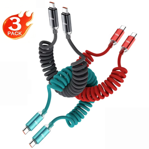 NNBILI 3pcs 120W Type C To Type C Cable 5A Fast Charge USBC Type C Spring Car Charger Cable For iPhone 17 Huawei Samsung Macbook