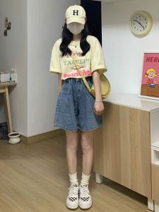 High-Waist Loose Denim Shorts for Women Plus Size Pear-Shaped Relaxed Style Summer A-Line Slimming Effect