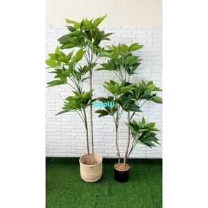 Pohon Hias Tanaman Artificial Daun Manggis T150 & T170 Latex Cover Pot Anyaman Rotan Bulat Ulir Pajangan Dekorasi Kantor