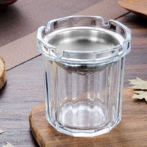 Creative office stainless steel covered anti fly ash glass ashtray for home use personalized windproof living room smoke cup