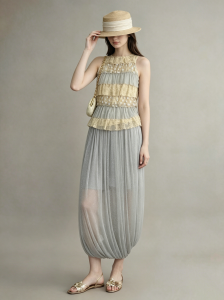 GULILI | Resort French Lace Layered Peplum Top and Skirt Set
