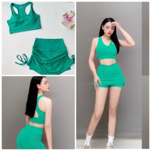 Bộ váy rút dây có quần bên trong phù hợp đi bơi đi tập gym aerobic yoga