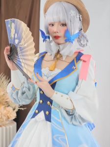 Game Genshin Impact Kamisato Ayaka Cosplay Costume Springbloom Missive Dress Hat Wig Full Set Halloween Carnival Party