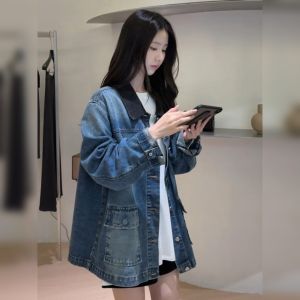 YUFUQING | Loose Fit Long Sleeve Denim Jacket Womens New Vintage Casual Slimming Versatile Comfortable Korean Style Round Neck Top