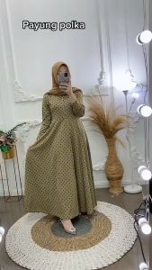 GAMIS VOXY BUSUI POLOS RESLETING DEPAN - Gamis Polkadot