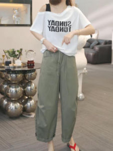 Shalldoer | ชุดสองชิ้นแขนสั้นพิมพ์ลายตัวอักษรสำหรับฤดูร้อน ชุดลำลองสำหรับผู้หญิง ชุดเสื้อยืดแขนสั้นไหล่เปิด ชุดกางเกงขายาวลำลอง