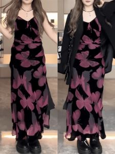 Plus Size Womens Clothing Plus Size Ladies Best Selling French Butterfly Print Dress Female Summer New Romantic Halter Skirt