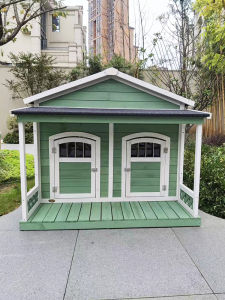 Outdoor Wooden Dog House Small Medium Size Pet Cat Nest Double Door Villa Balcony Waterproof Warmth Solid Wood Construction