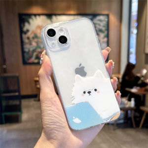 Creative Transparent Silicone Phone Case for Work Cats And Dogs 16ProMax 15Cartoon 14Plus New 13Couple 12Mini  Phones