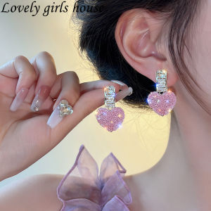 【♡Lovely girls house♡】2022 New Trendy Lovely Pink Heart Drop Earrings for Women Fashion Cute Sweet Crystal Jewelry Girl Gifts