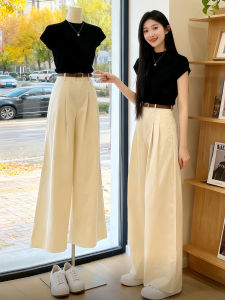 Shalldoer | New Slim Fit Two Piece Set Short Sleeve T-Shirt Wide Leg Pants