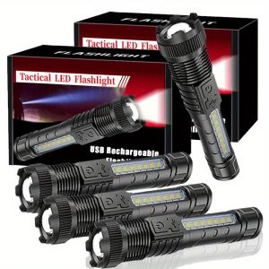 Telescopic Zoom Tactical Flashlights Rechargeable LED Torch 6 Lighting Modes Long-Range Waterproof Camping Fishing Flashlight