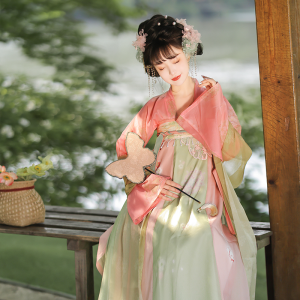 Original Han Tang Huayun Womens Hanfu Spring Water Ripples Tang Style Chest-Length Skirt Daily Wear Embroidered Print Polyester Fiber