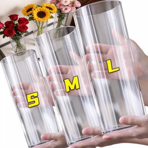 3Sizes Cylinder Acrylic Vase Clear Artificial Plant Floral Container Unbreakable Wedding Party Centerpiece Desk Accessory Flower Pot Ornament