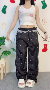 ชุดเซ็ตใส่ไปเที่ยว เสื้อแขนกุด+กางเกงลายโบว์