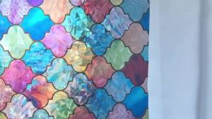 Phim Dán Cửa Sổ Tĩnh Điện Bằng Kính Màu Quatrefoil Đầy Màu Sắc Có Thể Tái Sử Dụng Trang Trí Riêng Tư Cho Phòng Tắm Phong Cách Ma-rốc Bohemian
