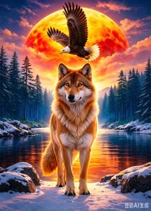 HUACAN Diamond Art Painting Wolf Winter Snow Animal Diamond Painting Moon Eagle Sunset Gifts Full Drill Rhinestones