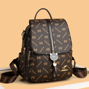 High-End Leather Backpack Large Capacity Travel Bag Womens Soft Leather Multi-Functional Shoulder Bag Casual Style Floral Pattern