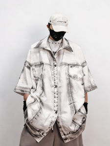 Hip-Hop Vintage Loose Denim Shirt White Short Sleeve