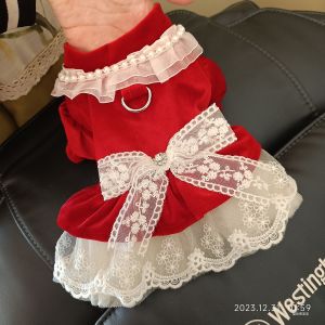 เสื้อผ้าสัตว์เลี้ยงซอสข้าวฟอง: สไตล์จั๊มสูทเจ้าหญิงสําหรับสุนัขและแมวสีแดง เหมาะสําหรับฤดูใบไม้ผลิและฤดูใบไม้ร่วง เหมาะสําหรับงานแต่งงาน