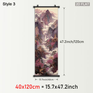 VIKAMA Phương Đông Hoa Anh Đào Cuộn Thảm Vintage Thác Nước Pavilion Nghệ Thuật Treo Tường Vải Polyester Poster Cho Phòng Khách Trang Trí Nhà