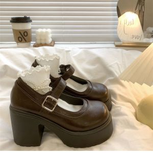 รองเท้าส้นสูงสไตล์ฝรั่งเศส Mary Janes สำหรับผู้หญิง ฤดูใบไม้ร่วง 2025 รองเท้าหนังส้นหนาสไตล์ย้อนยุค ส้นสูงปานกลาง รองเท้าลำลอง