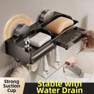 ZHENMIAO | Wall-mounted Drill-free Soap Rack Suction Cup Water-draining Bathroom Accessory