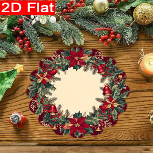 VIKAMA 8PC Christmas Red and Green Meal Mat Holly Leaves Red Berries Bell Table Restaurant Christmas Decoration