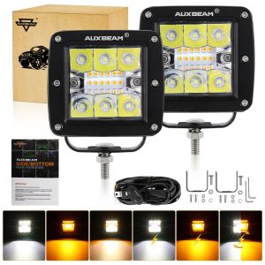LED Cubes 6 Lighting Modes 3Inch 72W Amber White LED Square Light Pod with Memory Function Waterproof Off Road Fog Driving Work Light Bar for Offroad Truck SUV ATV UTV Boat with 16AWG 10FT Wiring Harness Kit - 2 Lead