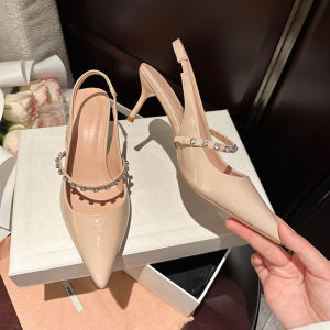 French Nude Pink Patent Leather High Heels Womens 2025 New Fairy Style Versatile Toe Cover Sandals Pointed Toe Elegance Single Shoes
