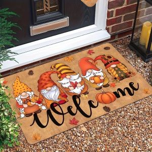 VIKAMA Thanksgiving Fall Doormat Gnome Pumpkin Sunflower Maple Leaf Welcome Non‑Slip Entrance Rug Holiday Home Decoration