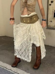 กระโปรงยาวทรงเอเอวกลาง ทรงพังก์ ทรงลำลอง ผ้าไนลอนผสม กระโปรงทรงเอสไตล์อเมริกันย้อนยุค กระโปรงทรงเอทรงเอ