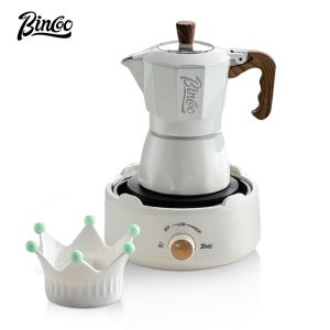 BINCOO Double Valve Moka Pot Set with Stove Home Brewing Coffee Pot Italian Mini Manual Grinder Set Coffee Utensils Set 2Cups