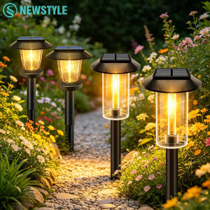 NEWSTYLE | 1-4PCS Bright Solar Pathway Lights Outdoor Auto On/Off Solar Powered Landscape Light Tungsten Garden Yard Lawn Walkway 