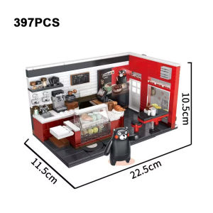Kumamon Bear Building Blocks City Stree View Series Sakura Flowers House DIY Coffee Shop Country Bricks Toys Gifts For Kids Boys