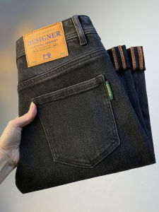 High-End Embroidered Cuffed Jeans Mens Casual Slim Fit Long Pants Spring Autumn New Style Versatile Comfortable Cotton Denim